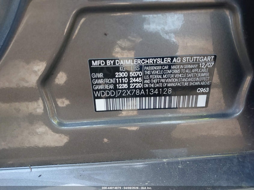 2008 Mercedes-Benz Cls 550 VIN: WDDDJ72X78A134128 Lot: 44814879
