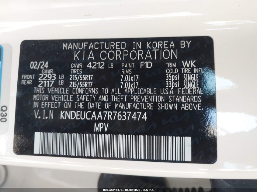 2024 Kia Seltos 2.0 white Lot 111044815176 Vin KNDEUCAA7R7637474