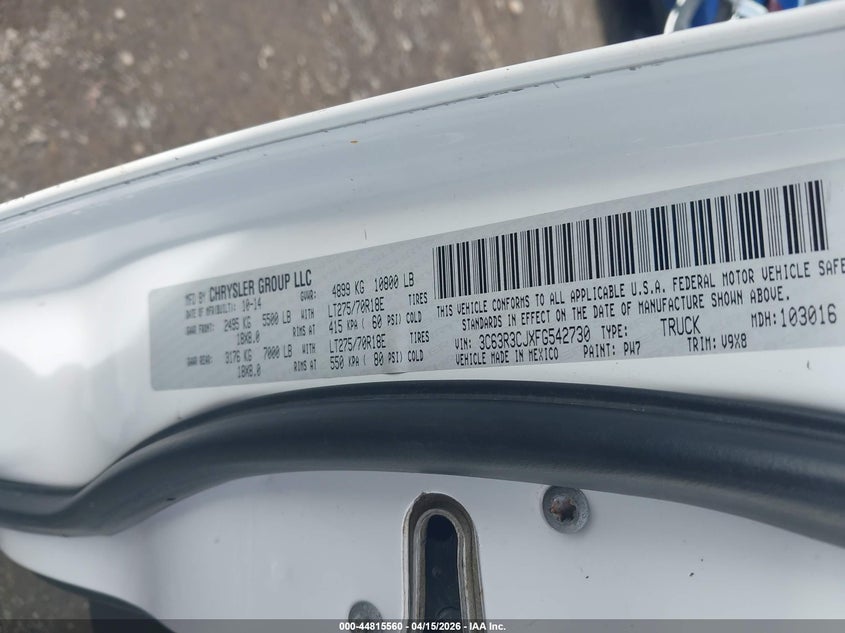 2015 Ram 3500 Tradesman VIN: 3C63R3CJXFG542730 Lot: 44815560