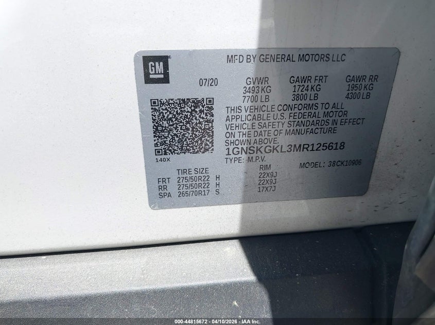 2021 Chevrolet Suburban 4Wd High Country VIN: 1GNSKGKL3MR125618 Lot: 44815672