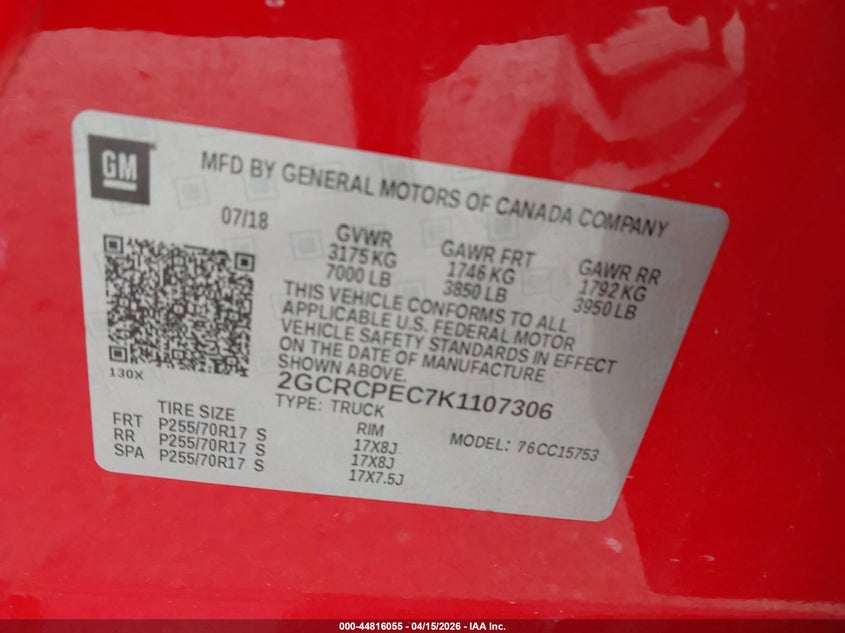 2019 Chevrolet Silverado 1500 Ld Lt VIN: 2GCRCPEC7K1107306 Lot: 44816055