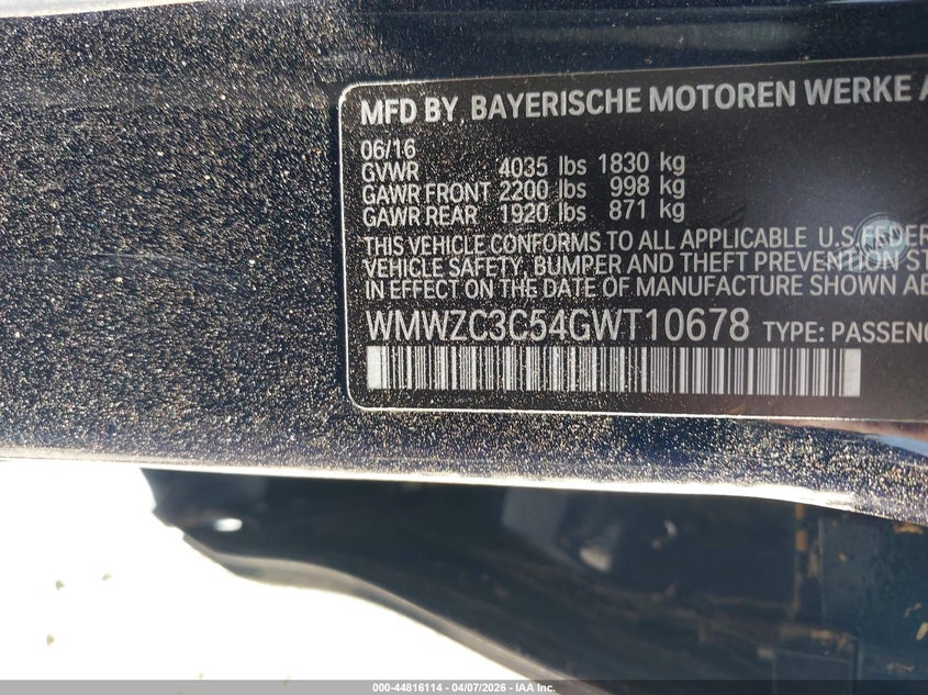 2016 Mini Countryman Cooper S VIN: WMWZC3C54GWT10678 Lot: 44816114