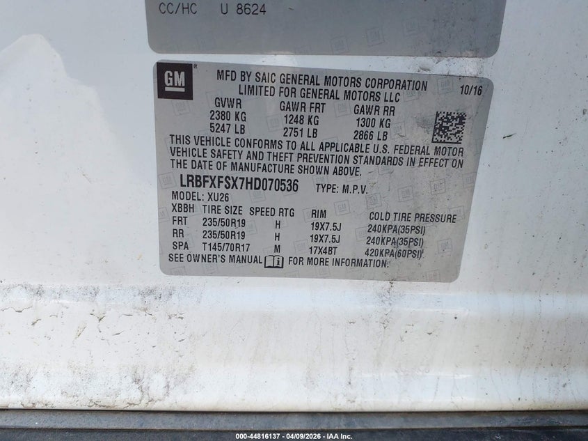 2017 Buick Envision Premium Ii VIN: LRBFXFSX7HD070536 Lot: 44816137