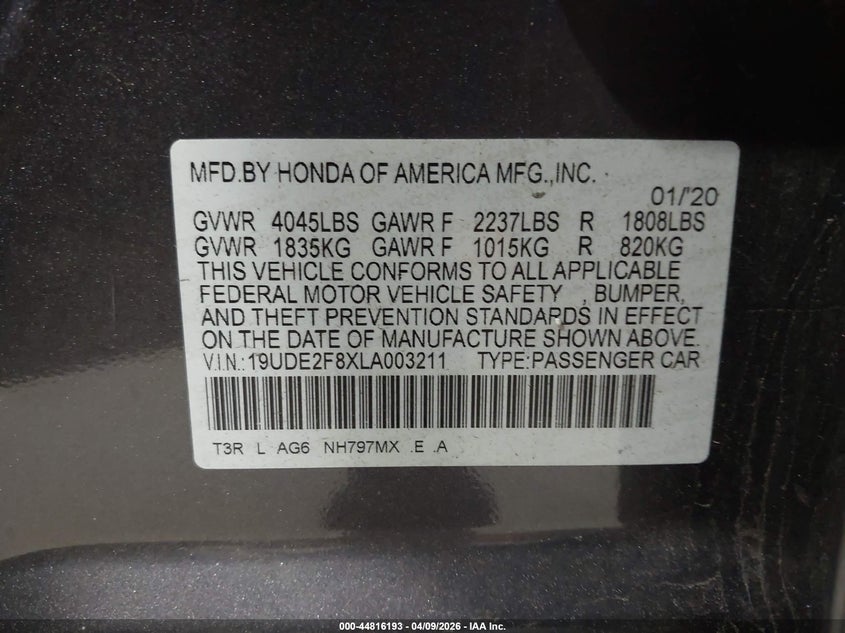 2020 Acura Ilx Premium A-Spec Packages/Technology A-Spec Packages VIN: 19UDE2F8XLA003211 Lot: 44816193