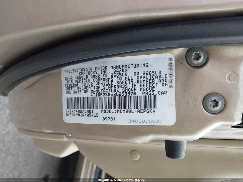 2002 Toyota Avalon Xls VIN: 4T1BF28B52U258370 Lot: 44816465