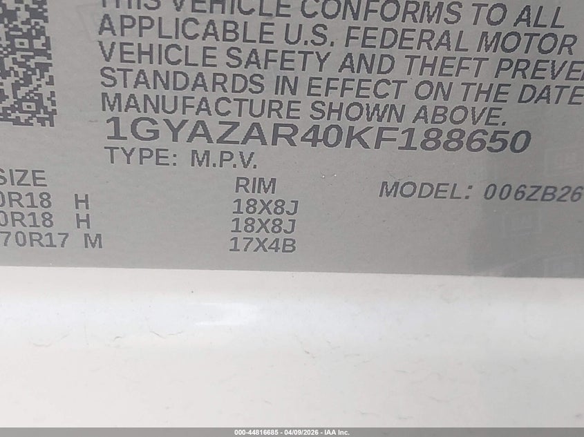 2019 Cadillac Xt4 Luxury VIN: 1GYAZAR40KF188650 Lot: 44816685