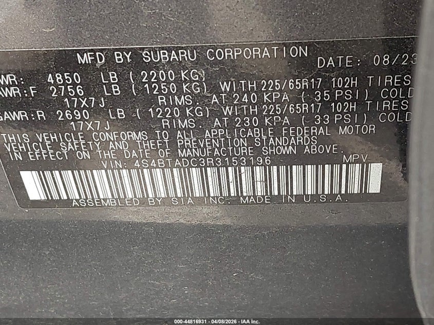 2024 SUBARU OUTBACK SPORT UTILITY VEHICLE 2.5L H-4 DI, DOHC, VVT, 182HP