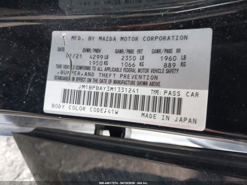 2021 Mazda Mazda3 2.5 Turbo VIN: JM1BPBAY3M1331241 Lot: 44817274