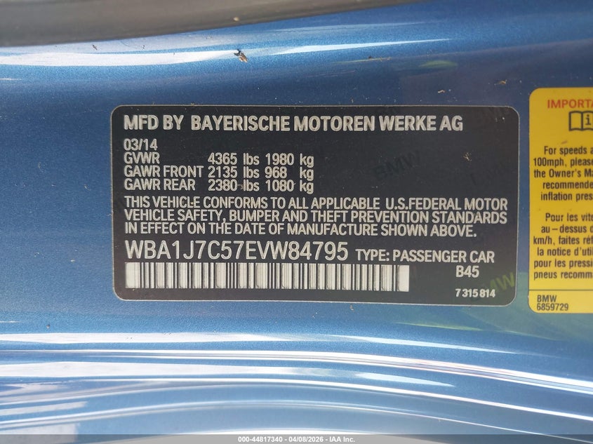 2014 BMW M235 VIN: WBA1J7C57EVW84795 Lot: 44817340