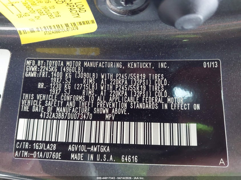 2013 Toyota Venza Xle VIN: 4T3ZA3BB7DU073470 Lot: 44817343