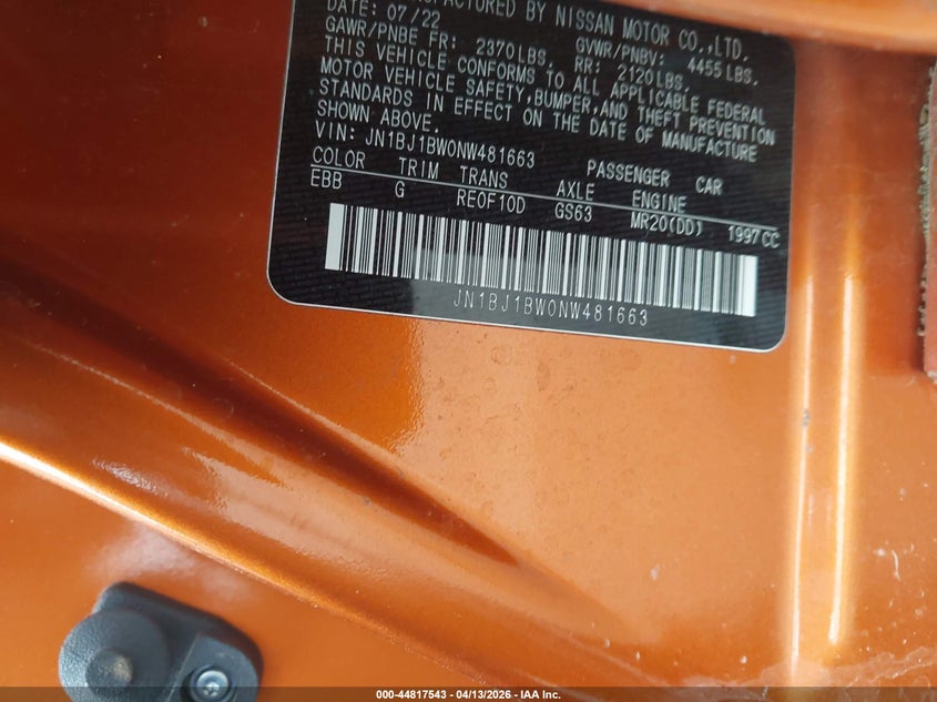 2022 Nissan Rogue Sport Sv Awd Xtronic Cvt VIN: JN1BJ1BW0NW481663 Lot: 44817543