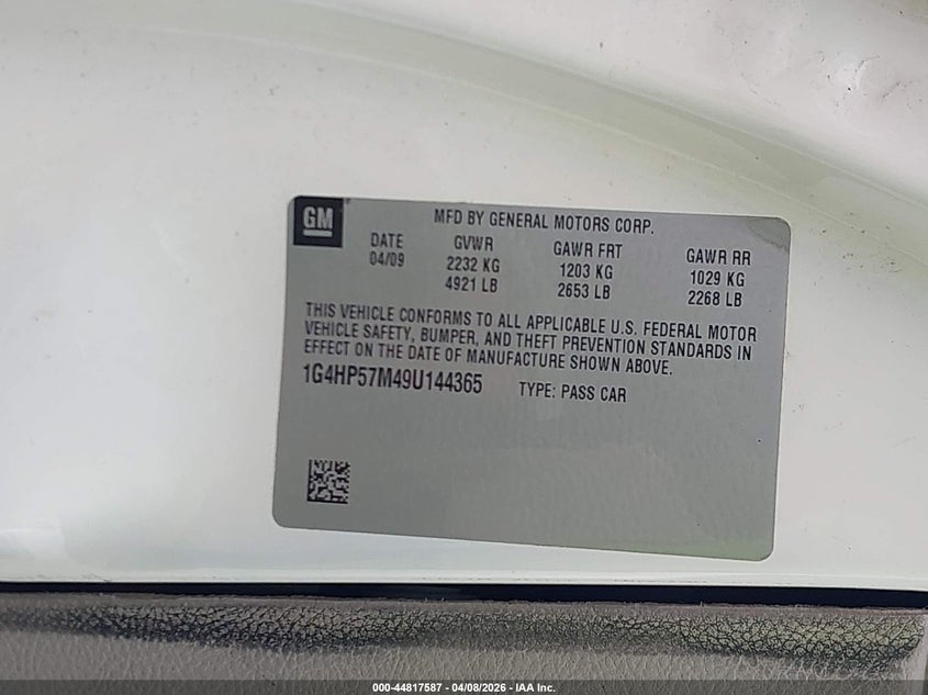 2009 Buick Lucerne Cx VIN: 1G4HP57M49U144365 Lot: 44817587