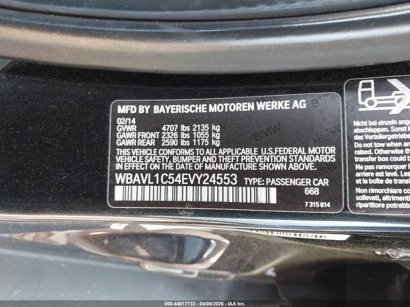 2014 BMW X1 xDrive28I VIN: WBAVL1C54EVY24553 Lot: 44817732