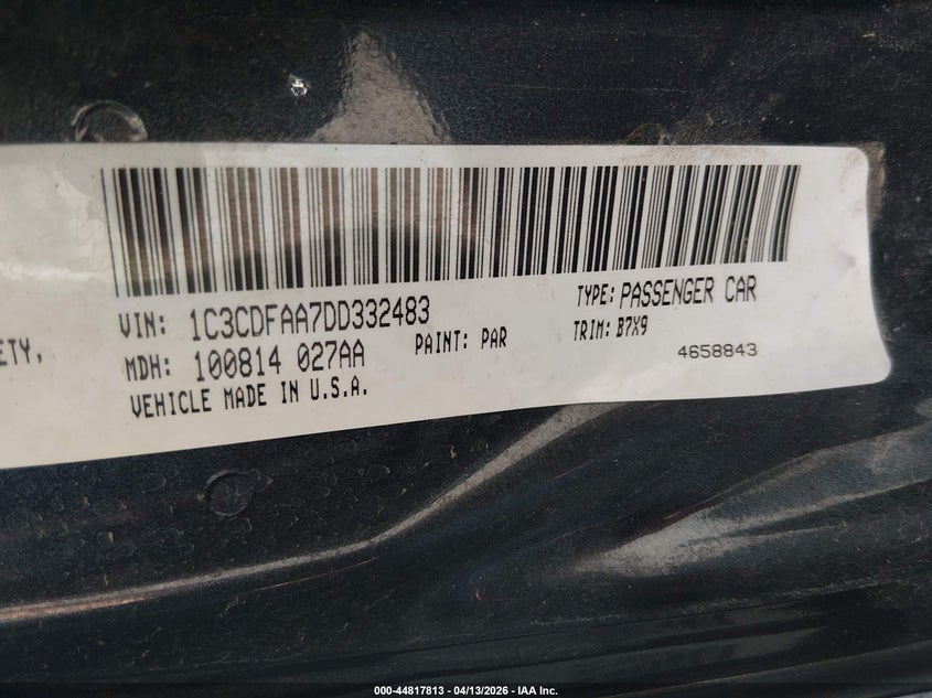 2013 Dodge Dart 2.0 Se black Lot 111044817813 Vin 1C3CDFAA7DD332483