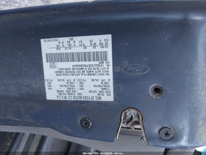 1998 Ford Explorer Eddie Bauer/Limited/Xl/Xlt VIN: 1FMZU32E7WZB06659 Lot: 44817959