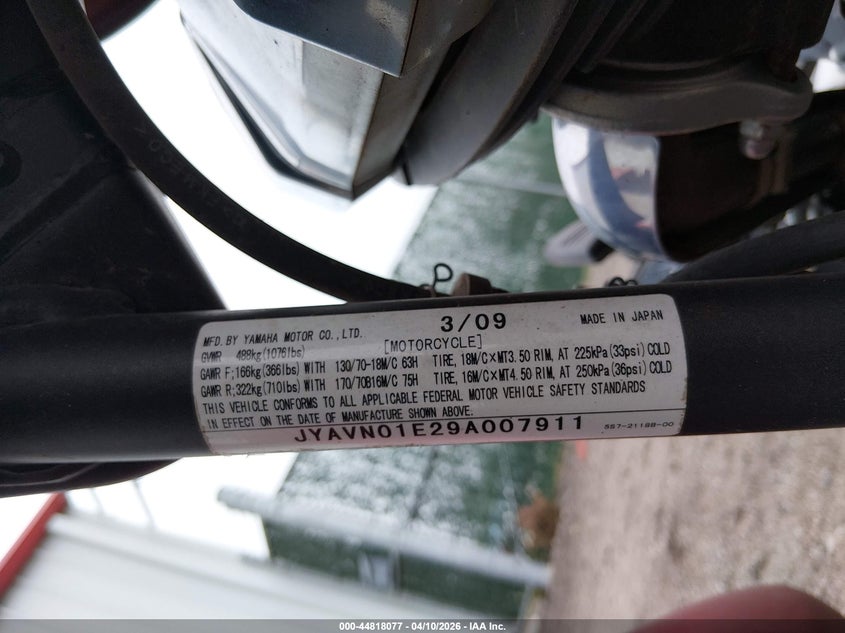 2009 Yamaha Xvs950 A VIN: JYAVN01E29A007911 Lot: 44818077