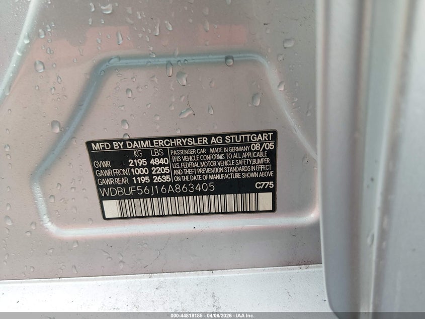 2006 Mercedes-Benz E 350 VIN: WDBUF56J16A863405 Lot: 44818185