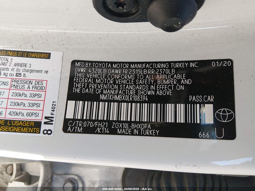 2020 Toyota C-Hr Le VIN: NMTKHMBX0LR108394 Lot: 44818295