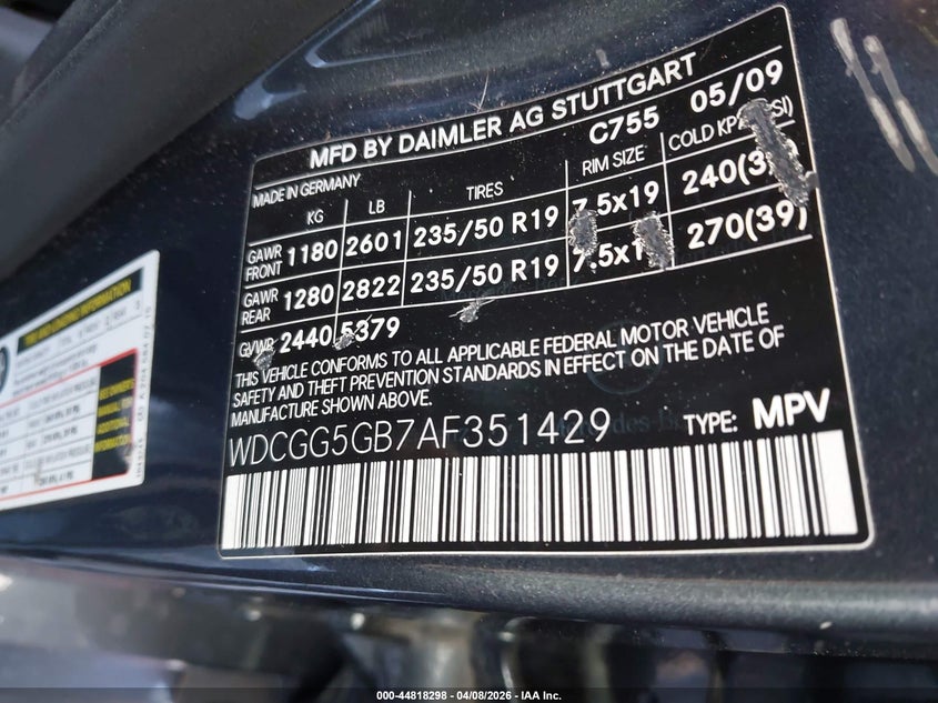 2010 Mercedes-Benz Glk 350 VIN: WDCGG5GB7AF351429 Lot: 44818298