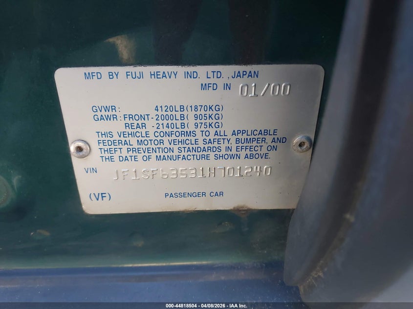 2001 Subaru Forester L VIN: JF1SF63531H701240 Lot: 44818504