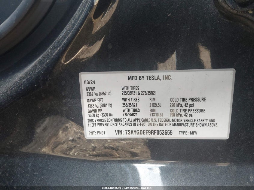 2024 Tesla Model y Performance Dual Motor All-Wheel Drive grey Lot 111044818559 Vin 7SAYGDEF9RF053655