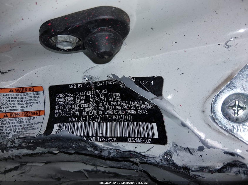 2015 Subaru Brz Limited VIN: JF1ZCAC17F8604010 Lot: 44818612