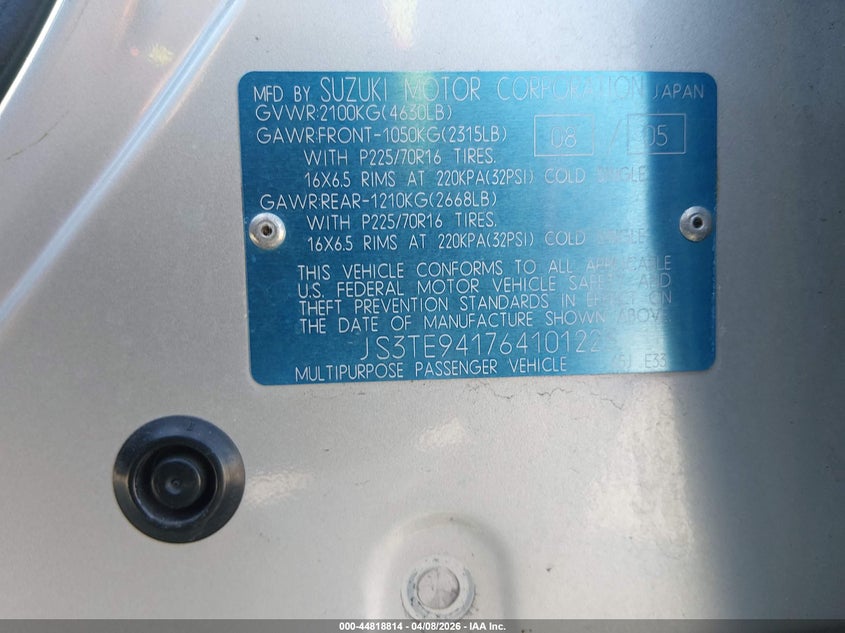 2006 Suzuki Grand Vitara VIN: JS3TE941764101223 Lot: 44818814