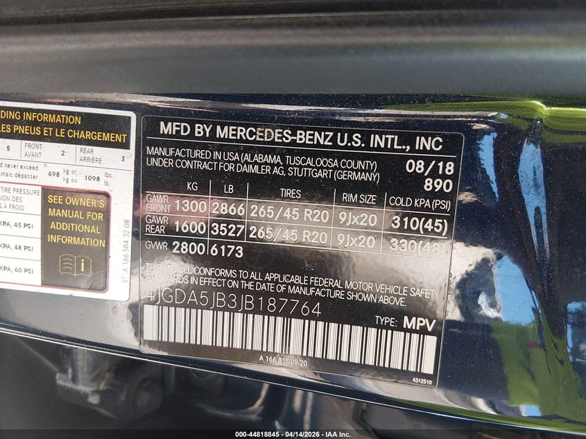 2018 Mercedes-Benz Gle 350 VIN: 4JGDA5JB3JB187764 Lot: 44818845