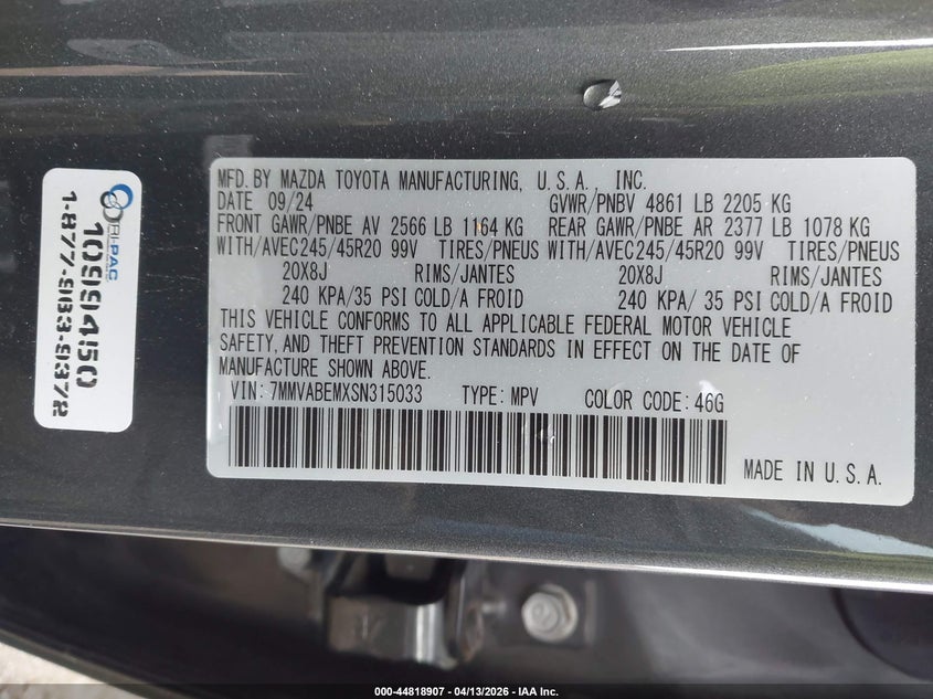 2025 Mazda Cx-50 2.5 S Premium Plus Package VIN: 7MMVABEMXSN315033 Lot: 44818907