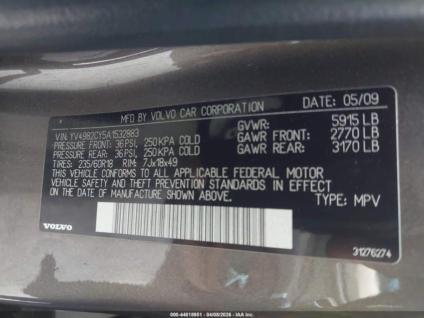 2010 Volvo Xc90 3.2 VIN: YV4982CY5A1532883 Lot: 44818951