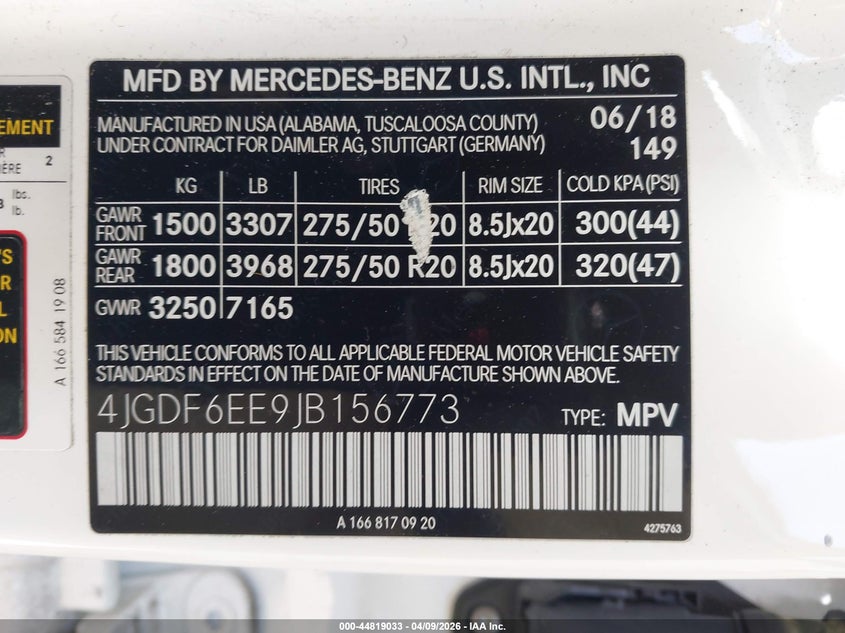 2018 Mercedes-Benz Gls 450 4Matic VIN: 4JGDF6EE9JB156773 Lot: 44819033