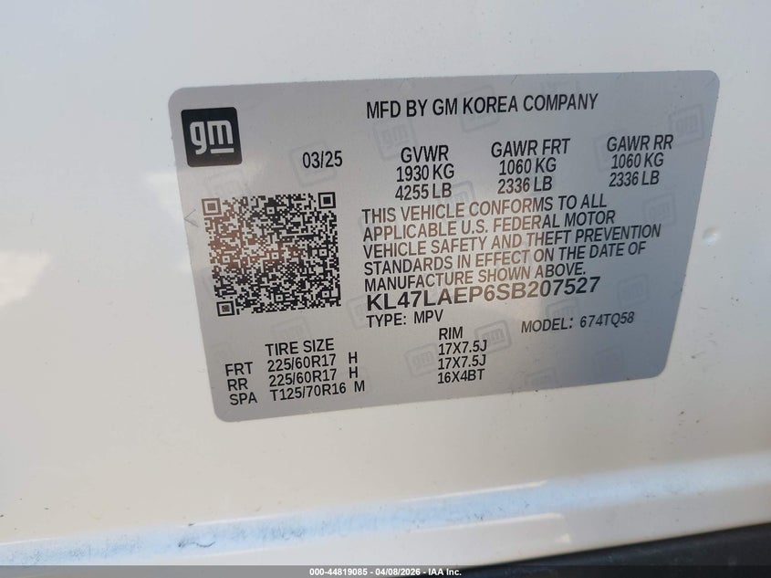 2025 Buick Envista Preferred Fwd VIN: KL47LAEP6SB207527 Lot: 44819085