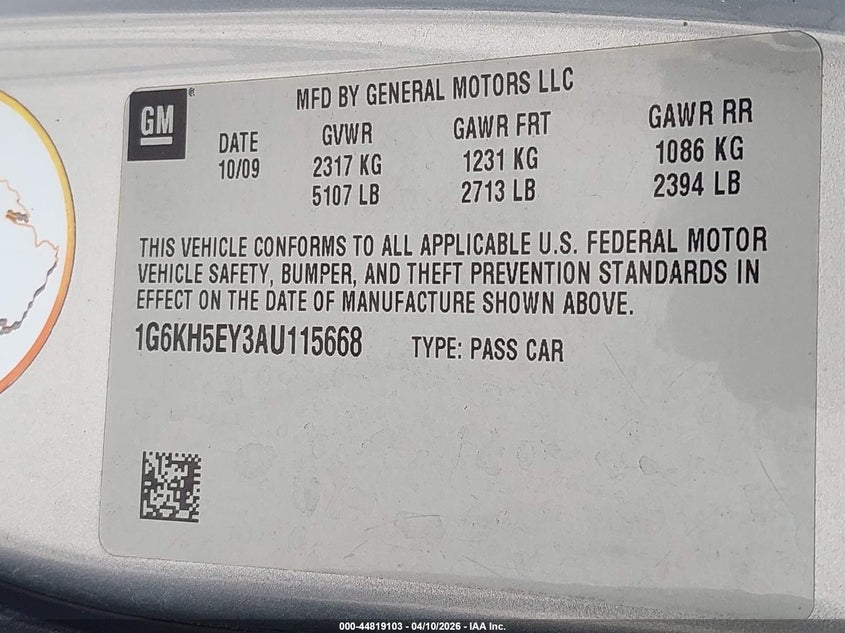 2010 Cadillac Dts Premium Collection VIN: 1G6KH5EY3AU115668 Lot: 44819103