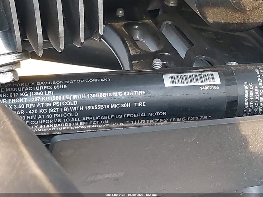 2020 Harley-Davidson Fltrk VIN: 1HD1KZF21LB612176 Lot: 44819138