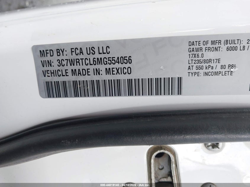 2021 Ram 3500 Chassis Tradesman/Slt/Laramie/Limited VIN: 3C7WRTCL6MG554056 Lot: 44819140