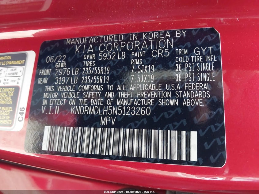 2022 Kia Sorento Plug-In Hybrid Sx Prestige VIN: KNDRMDLH5N5123260 Lot: 44819221