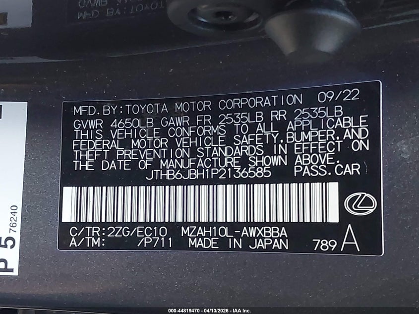 2023 Lexus Ux 250H F Sport Design VIN: JTHB6JBH1P2136585 Lot: 44819470