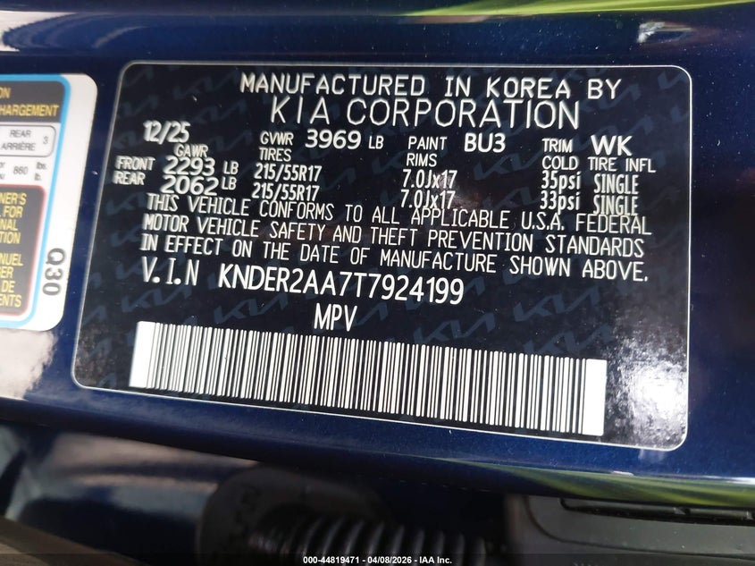2026 Kia Seltos 2.0 Ex blue Lot 111044819471 Vin KNDER2AA7T7924199