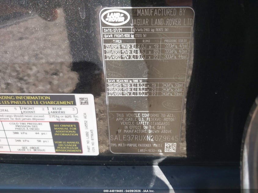 2022 Land Rover Defender 110 X-Dynamic Hse VIN: SALE37RUXN2079645 Lot: 44819485