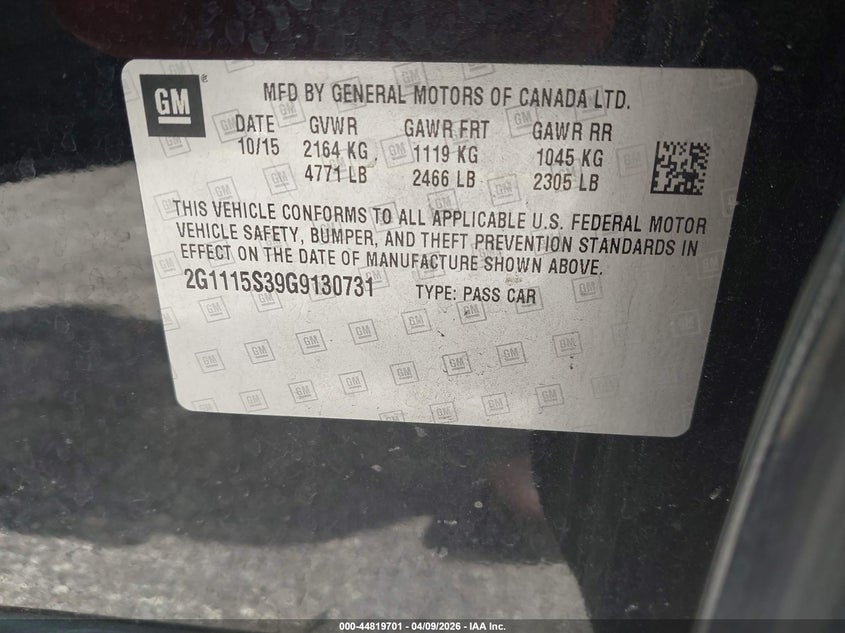 2016 CHEVROLET IMPALA SEDAN 3.6L V-6 DI, DOHC, VVT, 305HP
