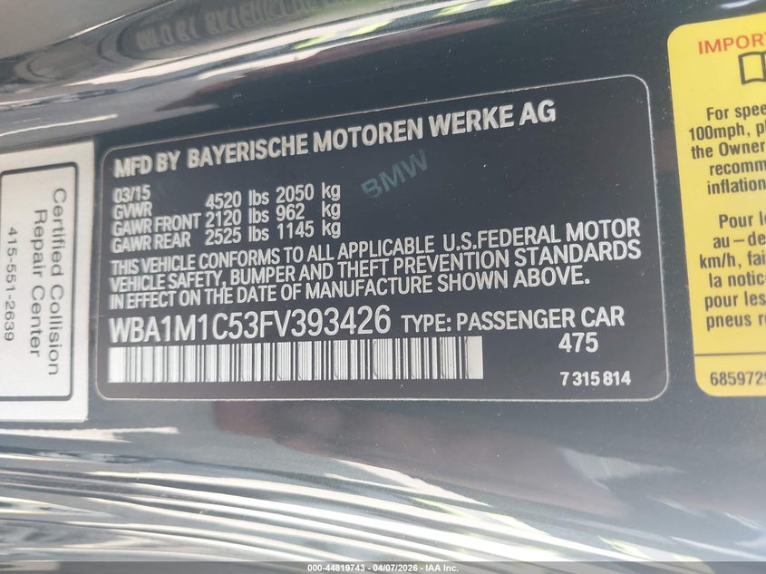 2015 BMW M235 VIN: WBA1M1C53FV393426 Lot: 44819743