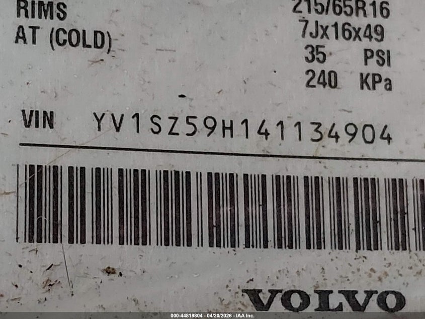 2004 Volvo Xc70 2.5T VIN: YV1SZ59H141134904 Lot: 44819804