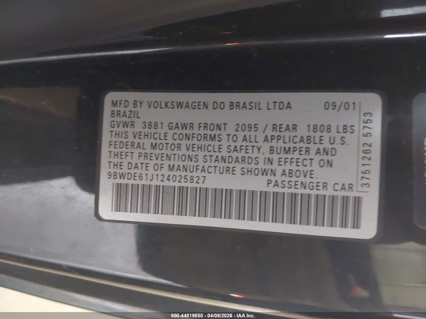 2002 Volkswagen Gti 1.8L VIN: 9BWDE61J124025827 Lot: 44819850