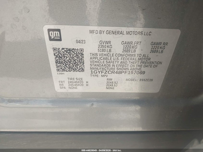 2023 Cadillac Xt4 Fwd Premium Luxury VIN: 1GYFZCR48PF197069 Lot: 44820049