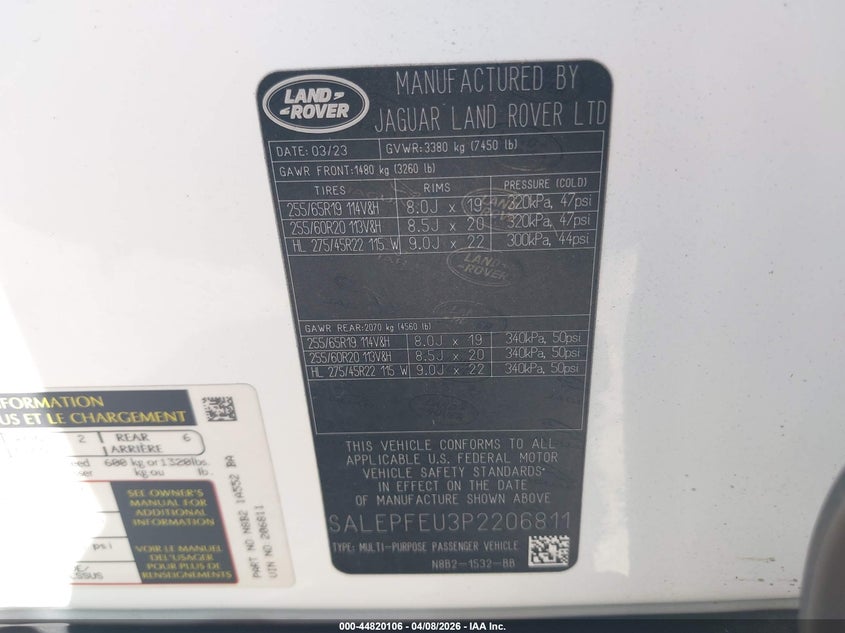 2023 Land Rover Defender 130 Se VIN: SALEPFEU3P2206811 Lot: 44820106