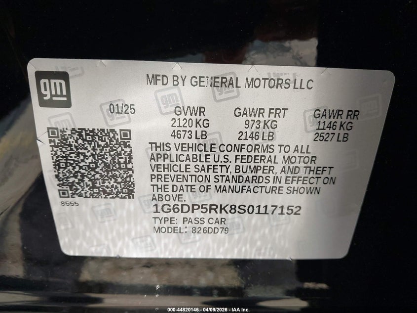 2025 Cadillac Ct5 Sport Rwd VIN: 1G6DP5RK8S0117152 Lot: 44820146