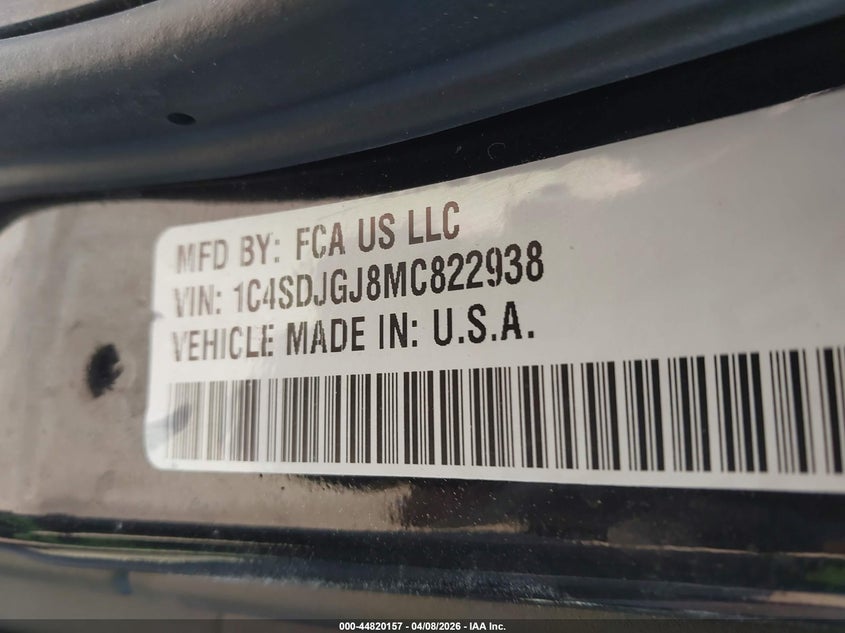 2021 Dodge Durango Srt 392 Awd VIN: 1C4SDJGJ8MC822938 Lot: 44820157