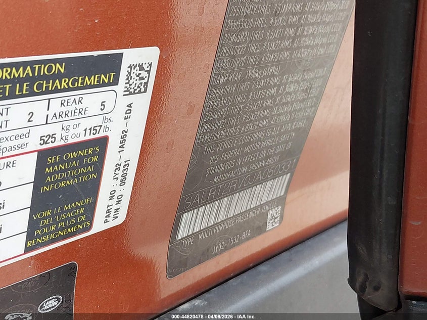 2018 Land Rover Discovery Hse Luxury VIN: SALRT2RV0JA050331 Lot: 44820478