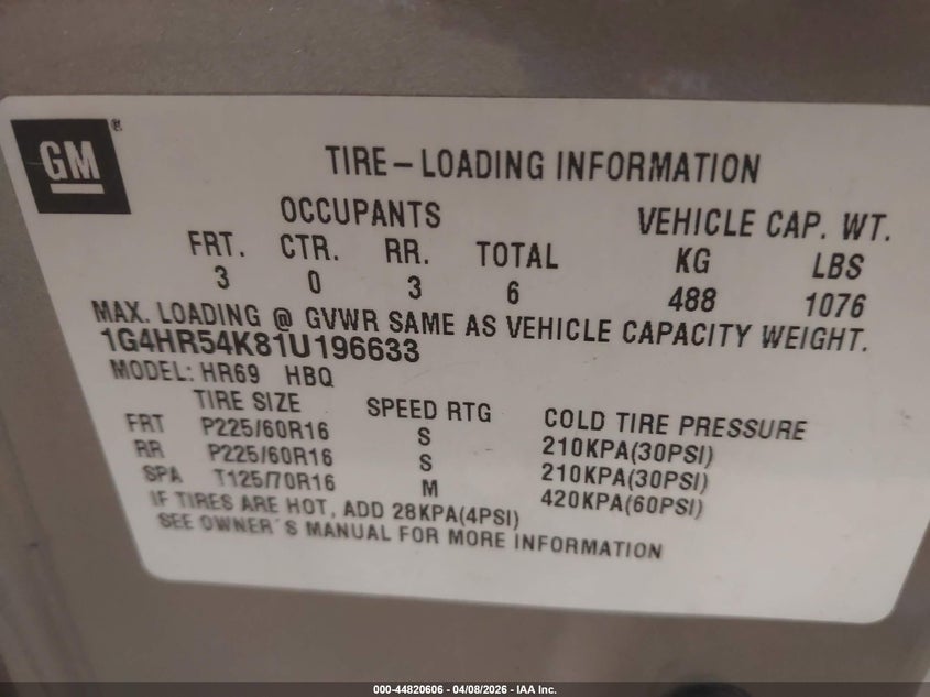 2001 Buick Lesabre Limited VIN: 1G4HR54K81U196633 Lot: 44820606