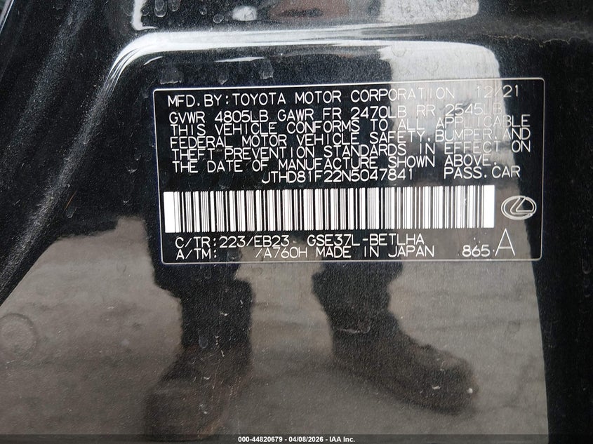 2022 Lexus Is 300 VIN: JTHD81F22N5047841 Lot: 44820679